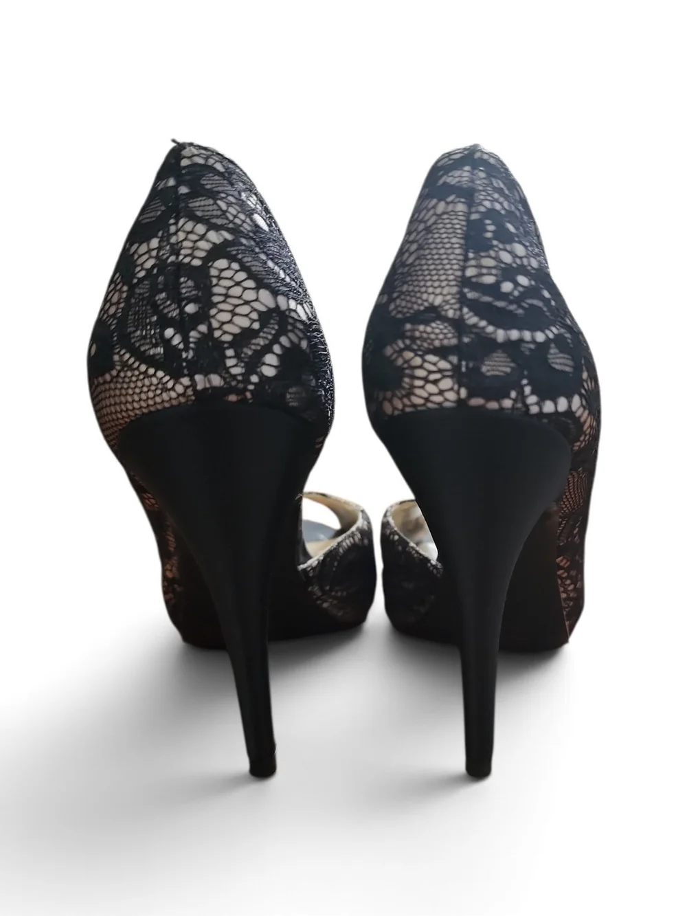 Disney Cinderella Lace Peep Toe Heels 6M Black White Gothic Formal Princesscore